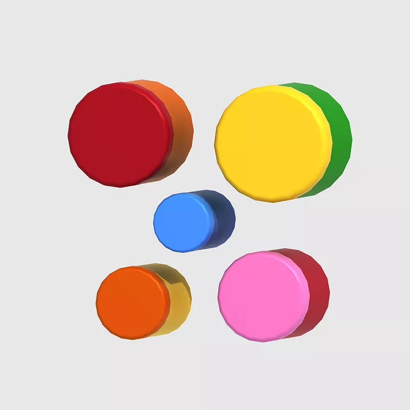 Slagverk spelar färgglada trummor